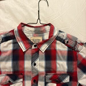 red white and blue plaid button up for men 🇺🇸